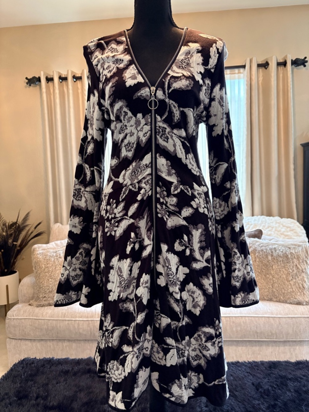 INC International Concepts Black and White Floral Midi Dress